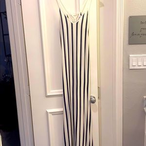 Blue and white striped maxi dress